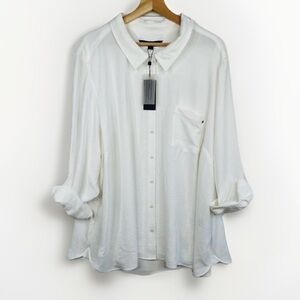 Tommy Hilfiger Ivory 3/4  Roll Sleeve Collared Rolled Sleeves Button up Shirt 3X